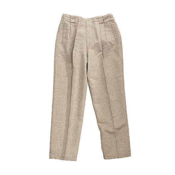 Vintage Liz Sport High Rise Pleated Neutral/Beige Linen Blend Trousers/Pants 14 - Picture 1 of 13
